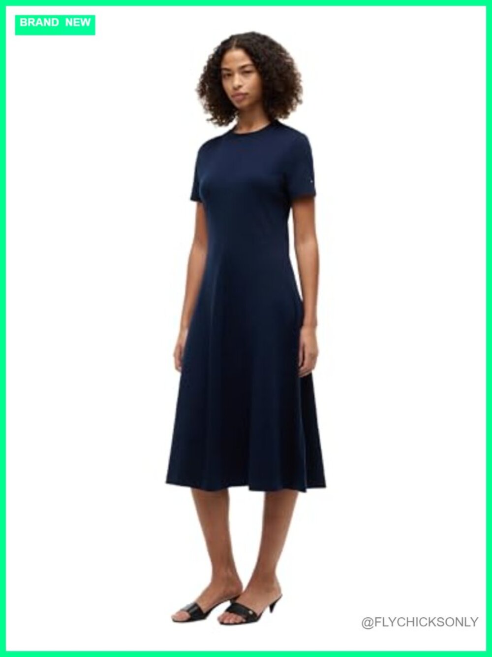 Short Sleeve Cotton Crew Neck Midi T-Shirt Dress Work Casual Fit & Flare